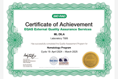 Сертифікат участі в програмі зовнішньої оцінки якості EQAS (Hematology program) 2024-2025 DxH500