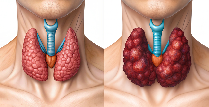 здорова та уражена щитоподібна залоза